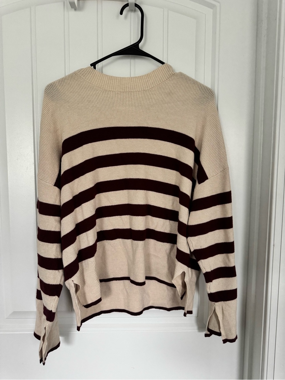 Striped Knit Sweater in Cream and Dark Red